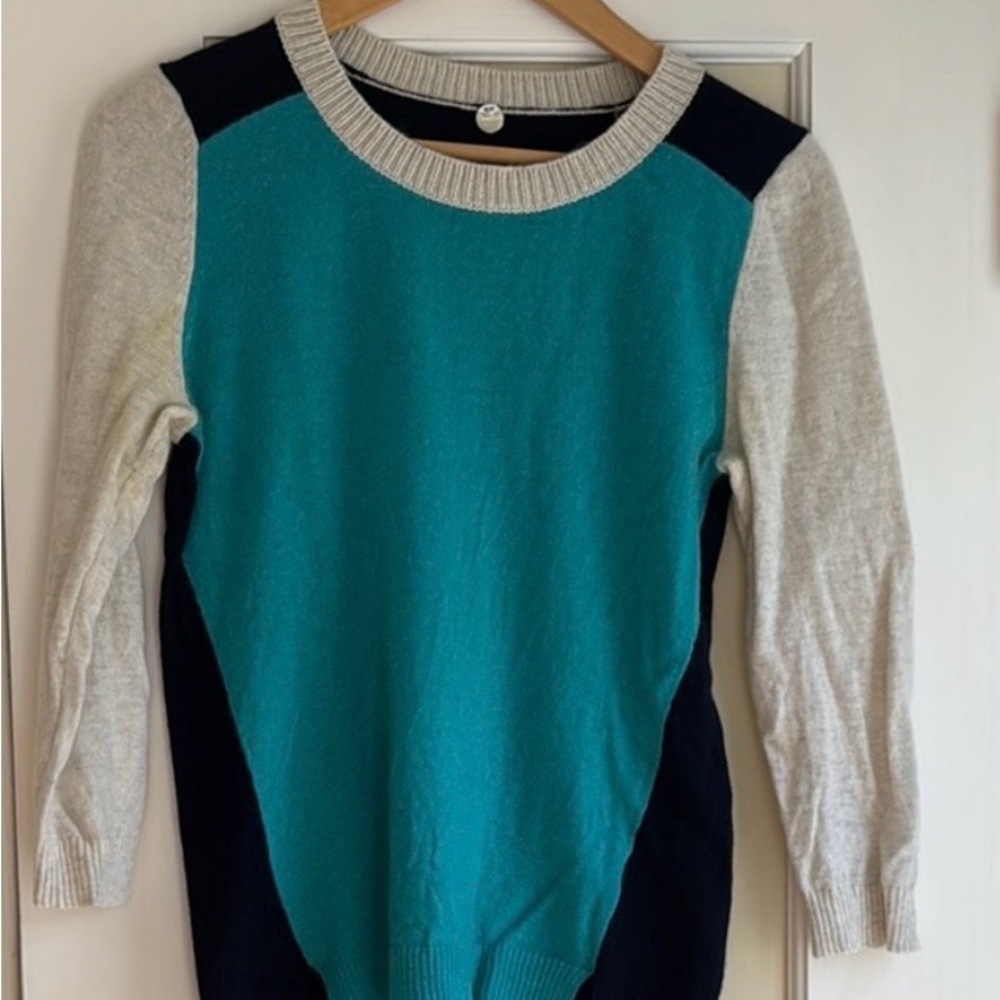 Margaret O'Leary Teal, Navy, and Gray Cashmere Blend Sweater